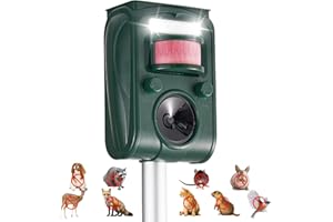 CIIC Upgraded Solar Ultrasonic Animal Repellent Devices Motion Detection 5 Adjustable Modes, Deer Cat Squirrel Raccoon Rabbit Dog Repellent Deterrent with LED Waterproof Flash Lights for Yard, Farm
