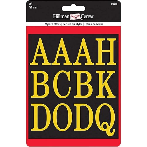Hillman 2" Peel-Off Black & Gold Poly-Film Letters - 1 Pack