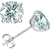 GEMQUEEN Moissanite Earrings Studs : G23 Titanium Stud Earring for Women Men Hypoallergenic Dainty Moissanite Jewelry for Sensitive Ear Round Cut Blue Green Color VVS1 Clarity 2CT