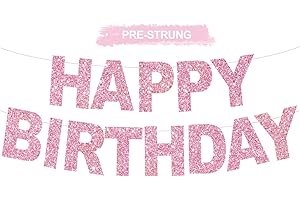 BEISHIDA Pink Happy Birthday Banner - Pre-Strung,No DIY Party Decorations - Happy Birthday Sign - Birthday Banner for Women, Kids - Backdrop