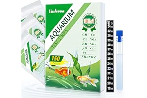 Umlecoa 10 in 1 Aquarium Ammonia Test Kit - Ammonia Fish Tank Test Strips - 150 Aquarium Test Strips with Test Tube & Thermometer - Fast Testing Ammonia and 9 More for Aquarium/Pond/Pool