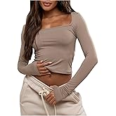RoseSeek Women's Square Neck Long Sleeve T Shirts Slim Fit Crop Tops Fall Clothes