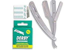 EQUINOX INTERNATIONAL Equinox Professional Straight Edge Razor with 100 Single Derby Blades 100% Stainless Steel Razor and Blades - Close Shaving Men's Manual Shaver - Disposable Blades -Barber Straight Razor Kit - Silver
