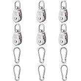 6X 304 Stainless Steel M15 Single Swivel Rope Pulley Blocks with Snap Hooks | 360&deg; anti-twist swivel pulley. For lifting, towing &amp; hanging wire rope on crane/outdoor. Has spring snap hooks for fast fit