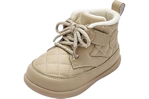 Balabala Toddler's Lace-Up Quilted Winter Boots, Comfortable Anti-Slip Hook and Loop Warm Boots