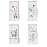 XIVENHAVM Mahjong Cocktail Kitchen Towel - Funny Mahjong Cocktail Decorative Waffle Dish Towels, Pink and Blue Hand Towel, Tea Towel for Kitchen, 16x24 Inch Set of 4