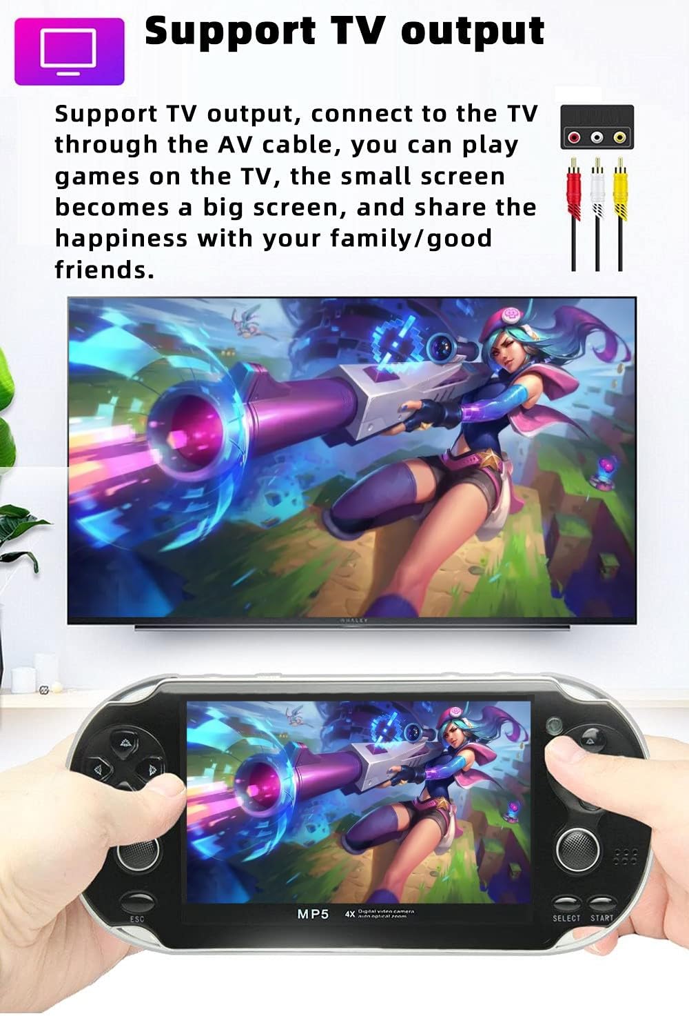 CZT Handheld Game Console 4.3 inch Double Joystick 8GB Build in 2200 Retro Game Video Game Console Arcade Multiple Emulator Mini Portable Game Player MP3/4 TV Out Gifts for Children/Men(Black)