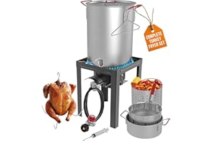GAS ONE GasOne 30QT Turkey Fryer and 10QT Fish Fryer Set, Seafood Boil Steamer, Crawfish Boiler, Outdoor Cooker for Crab, Shrimp, Lobster, Complete Black Fryer Kit for Holiday and Seasonal Cooking