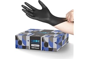 Hand-E Touch Black Nitrile Disposable Gloves - Latex Free BBQ, Tattoo, Hair Dye, Cooking, Mechanic Gloves