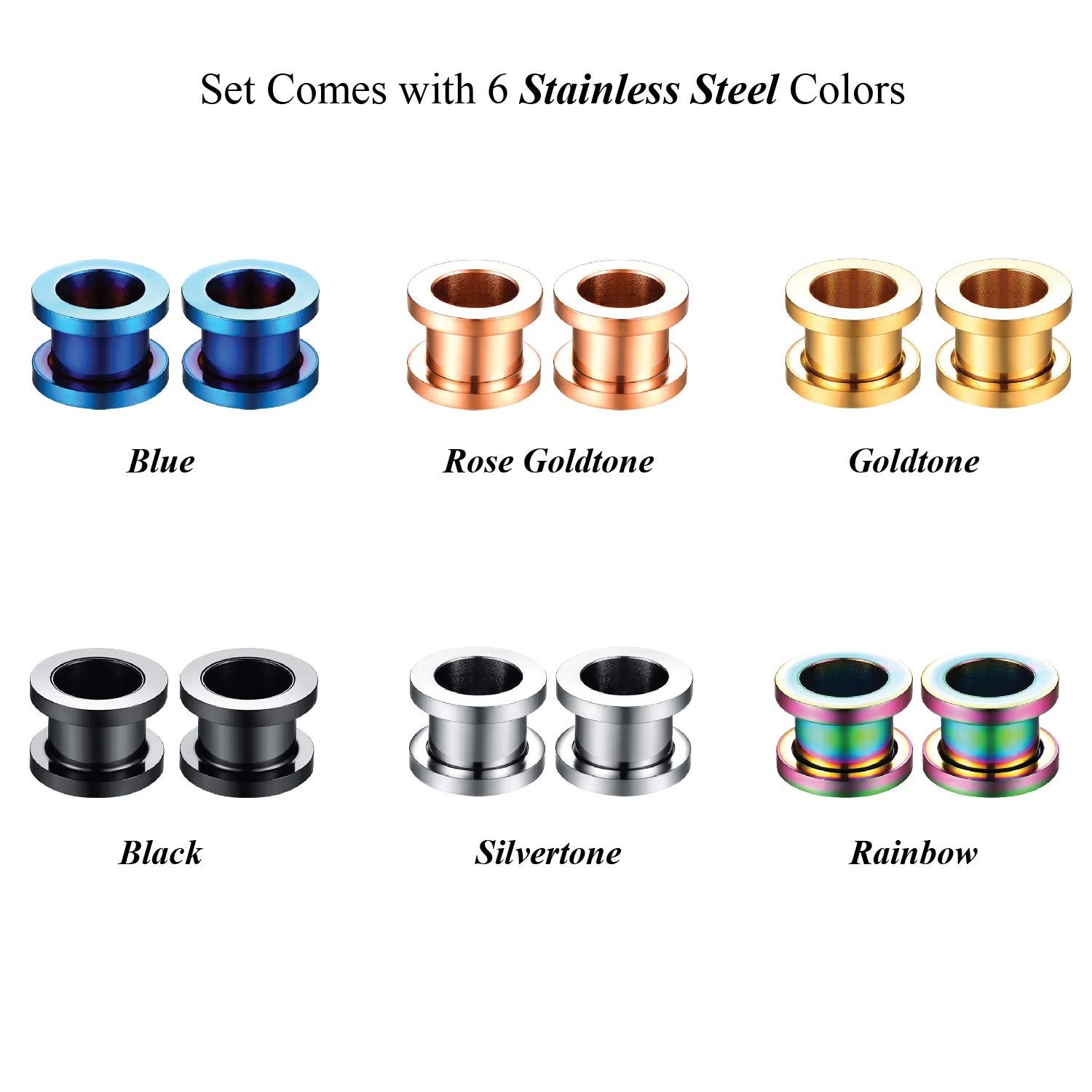 BodyJ4You Juego DE 12 dilatadores de Acero quirúrgico para Oreja, Túnel: Amazon.es: Joyería