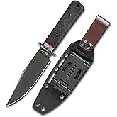 SDOKEDC DC53 Steel Fixed Blade Hunting Knife with Sheath - Tactical EDC Knife for Men, Essential for Outdoor Survival Camping Hiking (Black Stone Wash)