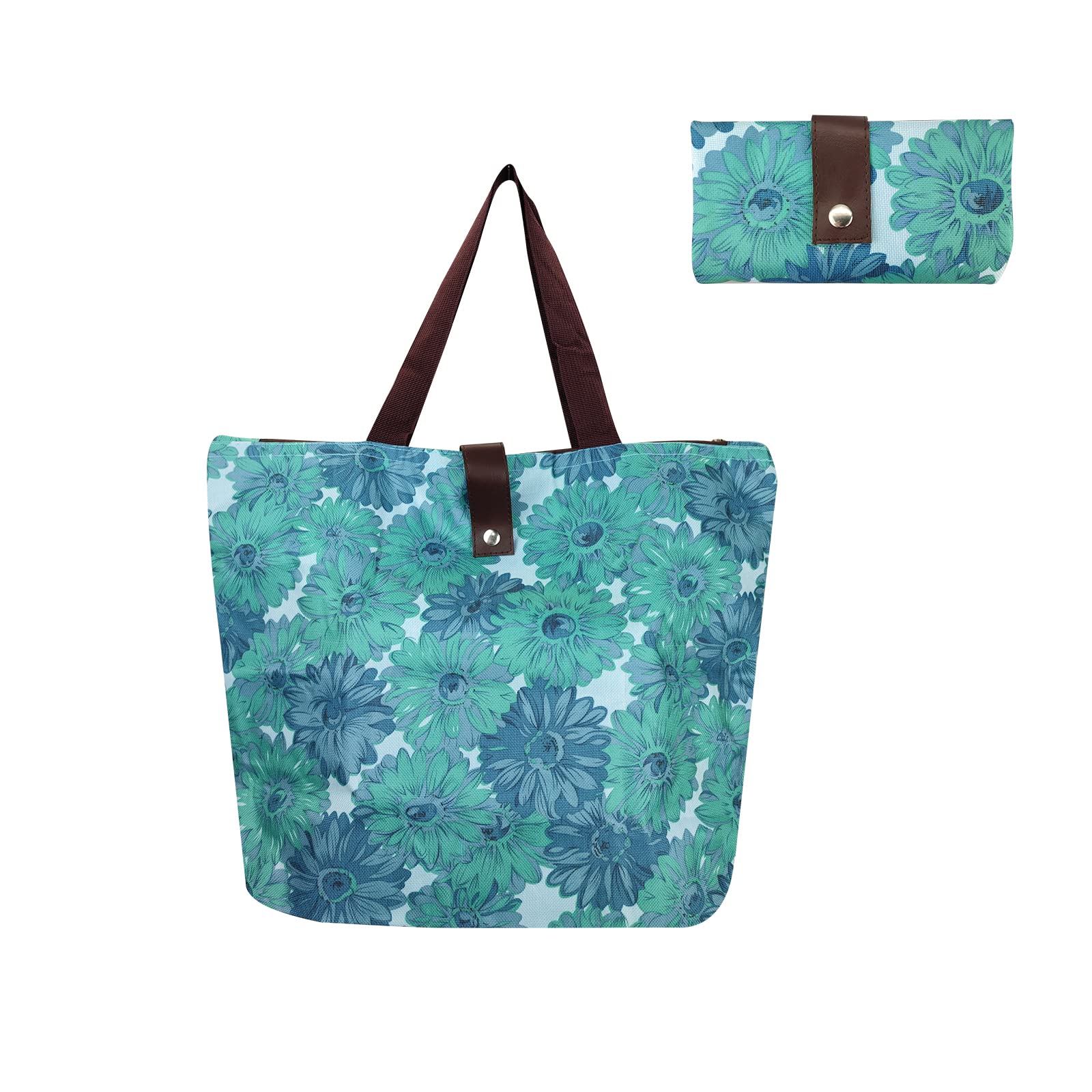 FuninCrea Foldable Shopping Bag Handbags for Women, Shoulder Bag Reusable and Washable Grocery Bag, Eco -Friendly Tote Bag for Shopping, Travel, Groceries Storage and Daily Use (Blue)