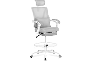 Misolant Drafting Chair with Footrest, Tall Office Chair for Standing Desk, Standing Desk Chair Adjustable Height, Recline Drafting Chair with Footrest Ring, High Office Chair for Counter Height Desk