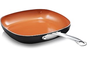 Gotham Steel Non Stick Frying Pan, 9.5” Square Ceramic Frying Pan Nonstick, Long Lasting Nonstick Cooking Pan, Induction Fryi