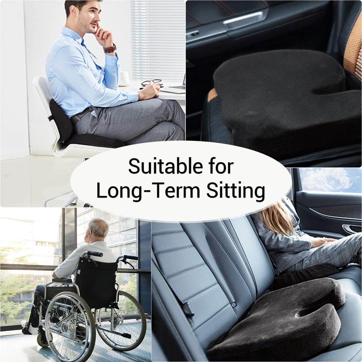 ESSORT Memory Foam Back and Seat Cushions Combo, Orthopedic Coccyx Chair and Lumbar Pillow, Boxed Pad and Back Support for Office Chair, Car, Wheelchair, Relieves Tailbone Pain, Sciatica & Back Pain: Office Products