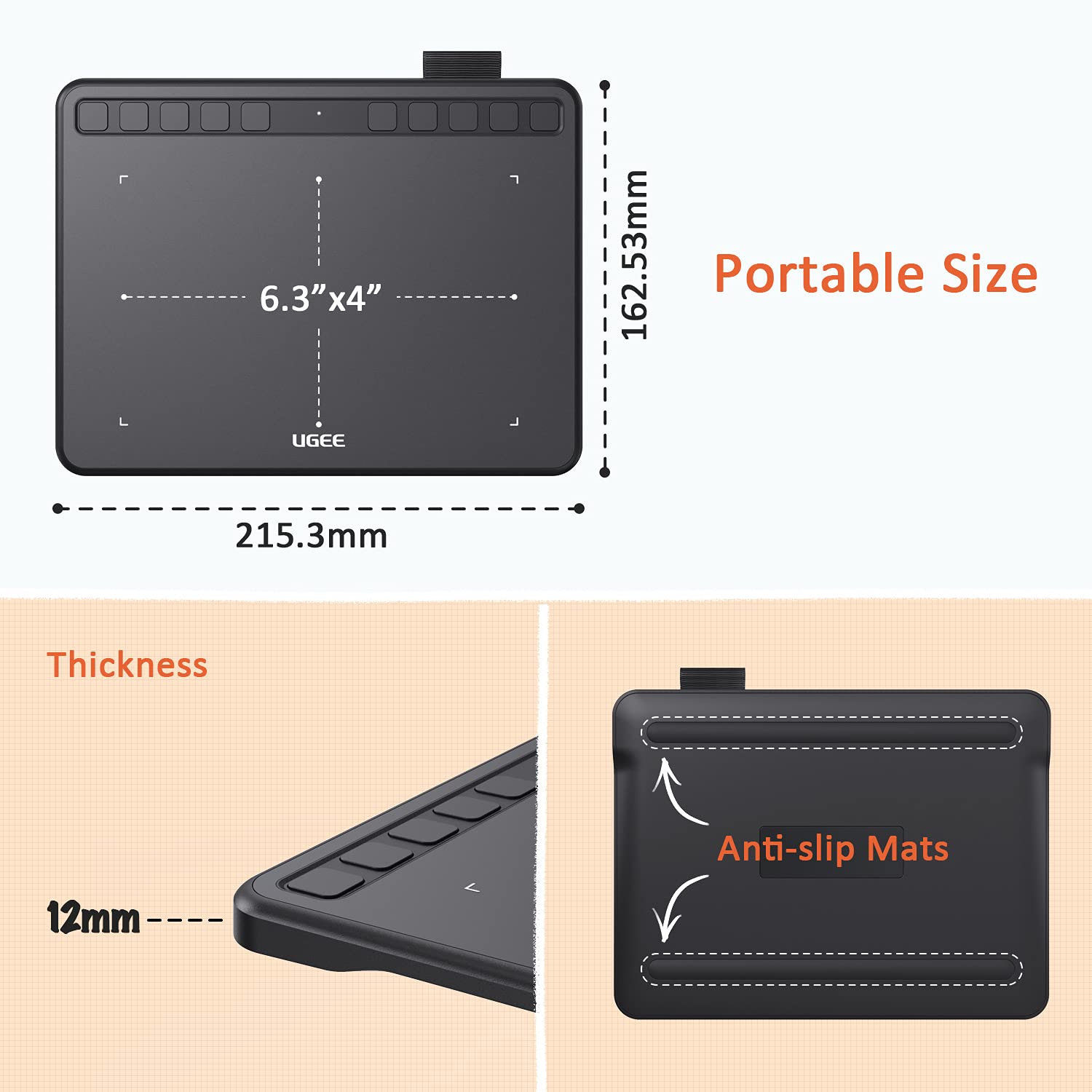 UGEE S640 Graphics Drawing Tablet, Digital Draw Art Pad with Pen Battery-Free Stylus Tilt Function 8192 Levels Pressure Sensitivity 10 Express Keys for Mac, Windows PC and Android