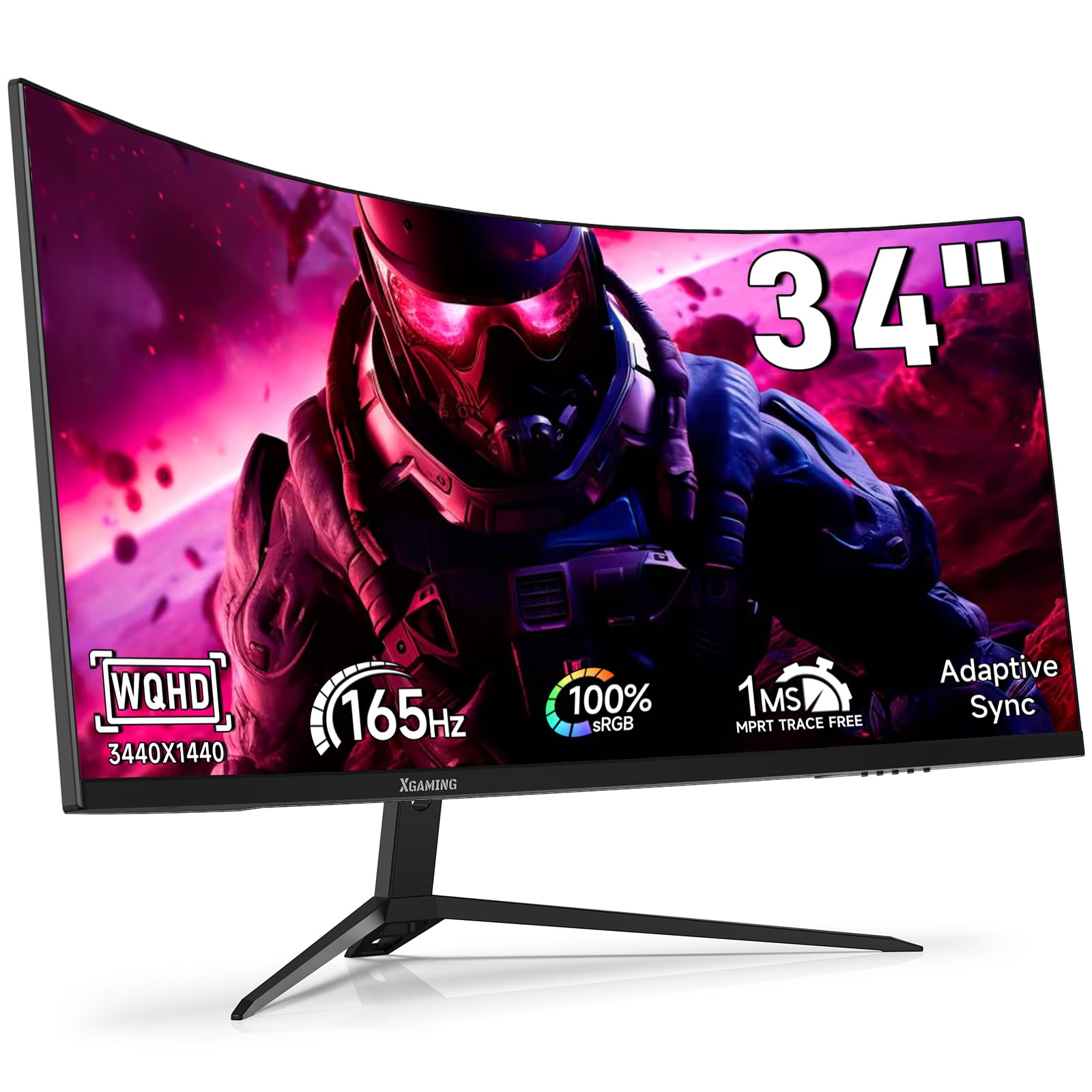 Photo 1 of 34-Inch Curved UWQHD 3440 x 1440 Gaming Monitor with 165Hz, 1ms, FreeSync, 100% sRGB, DCI-P3 95%, 1500R Curved PC Screen Ultrawide 21:9, HDMI(2.1)x 2 & DisplayPort x 2, Build-in Speakers, VESA,Tilt