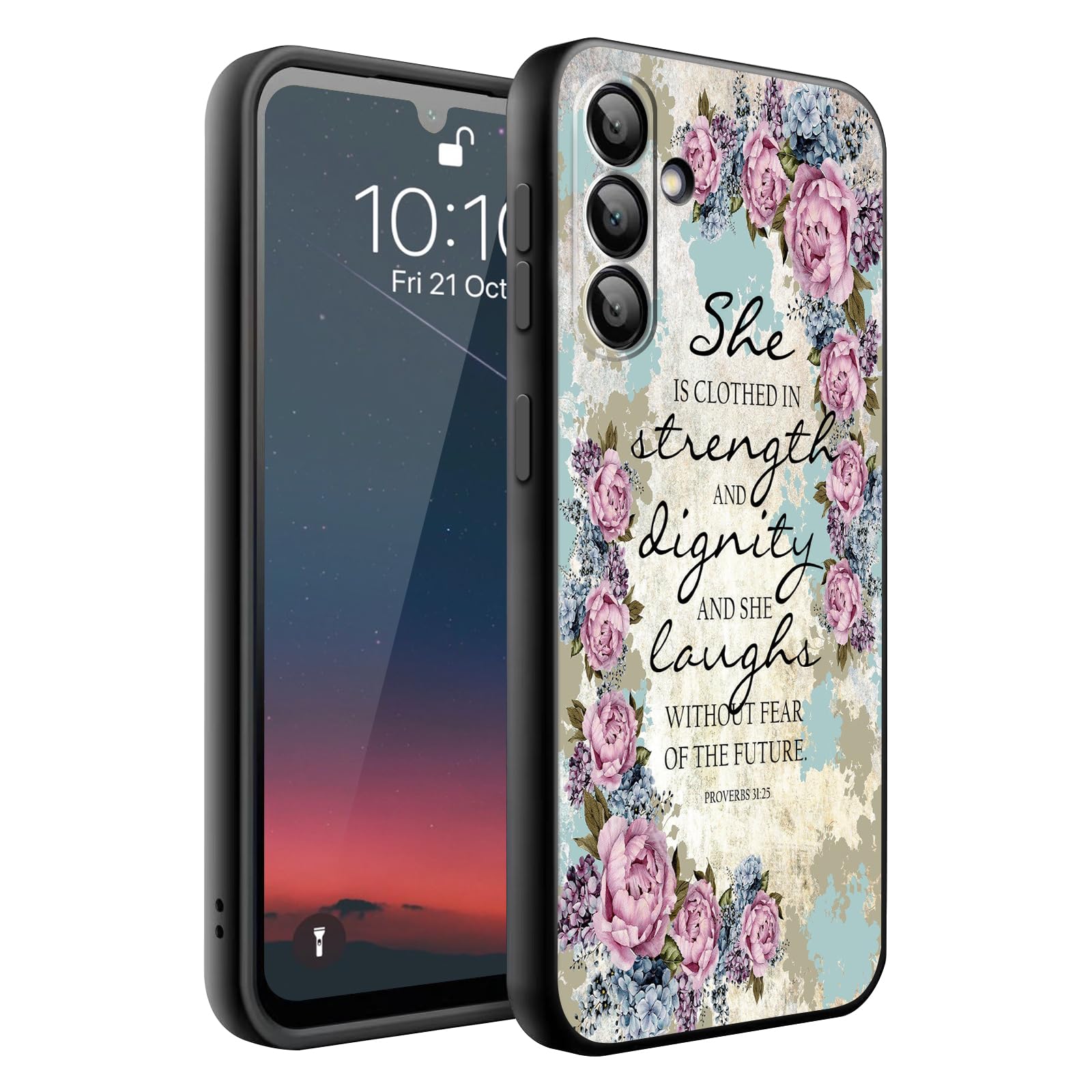 HQUSZPT Phone Case Compatiable for Samsung Galaxy S26 5G,Slim Shockproof Protective Cover for Man Women Girl Boy Children,Bible Verse Quote Proverbs 31:25,Flowers