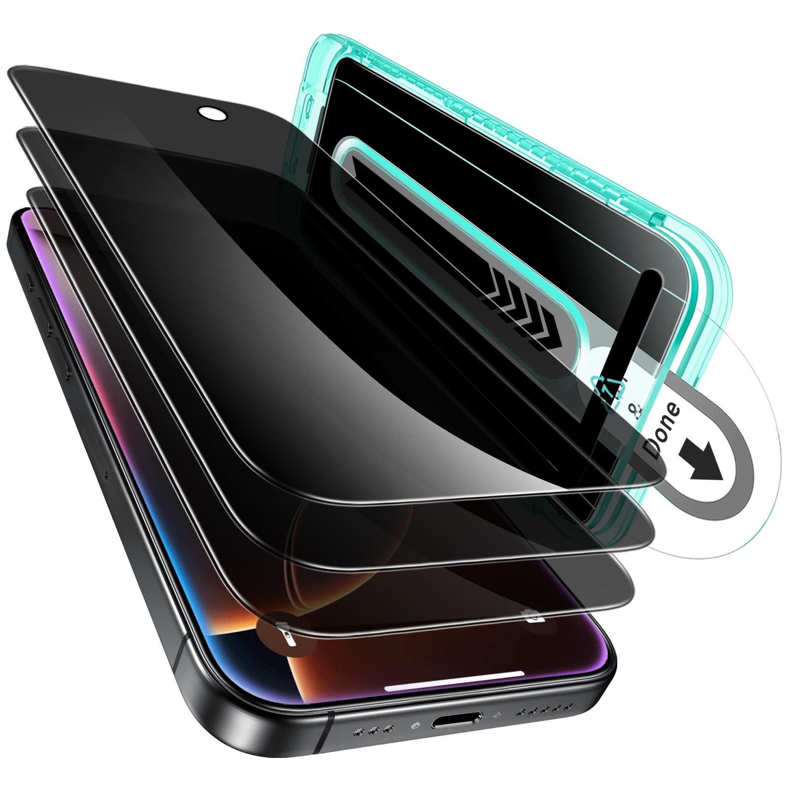 Photo 1 of ESR 3 Pack for iPhone 16 Pro Privacy Screen Protector, Anti-spy Tempered-Glass Privacy Screen Protector with Flawless Fit Tray, Micro-curved Edges, Case Friendly