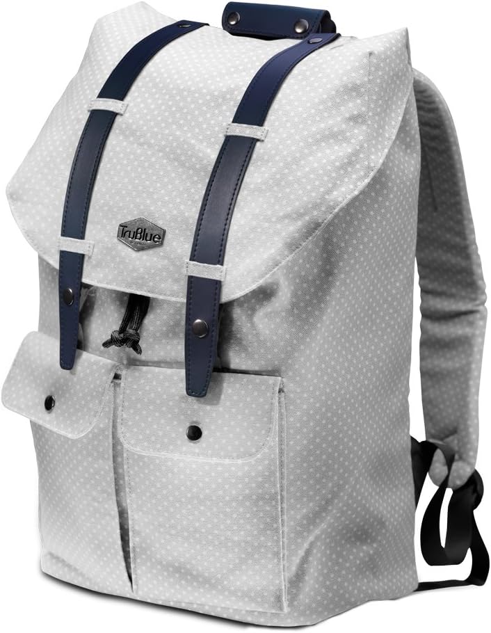 TruBlue The Original+ Nightspot (upgraded). Stylish Canvas Backpack from Canada with laptop compartment (White/Grey).