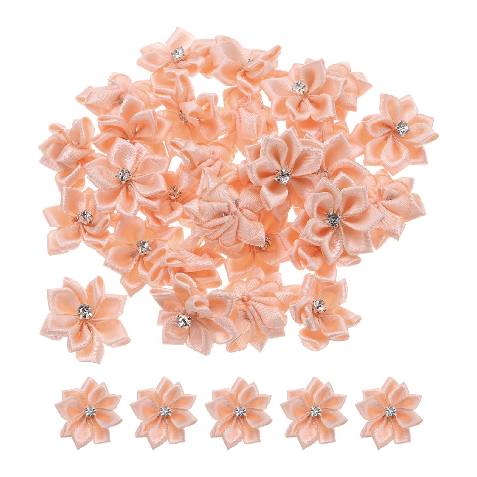 PATIKIL 1.2 Inch Small Ribbon Flowers, 150 Pcs Satin Ribbon Flowers Mini Fabric Flowers for Crafts DIY Wedding Ornament Appliques, Apricot