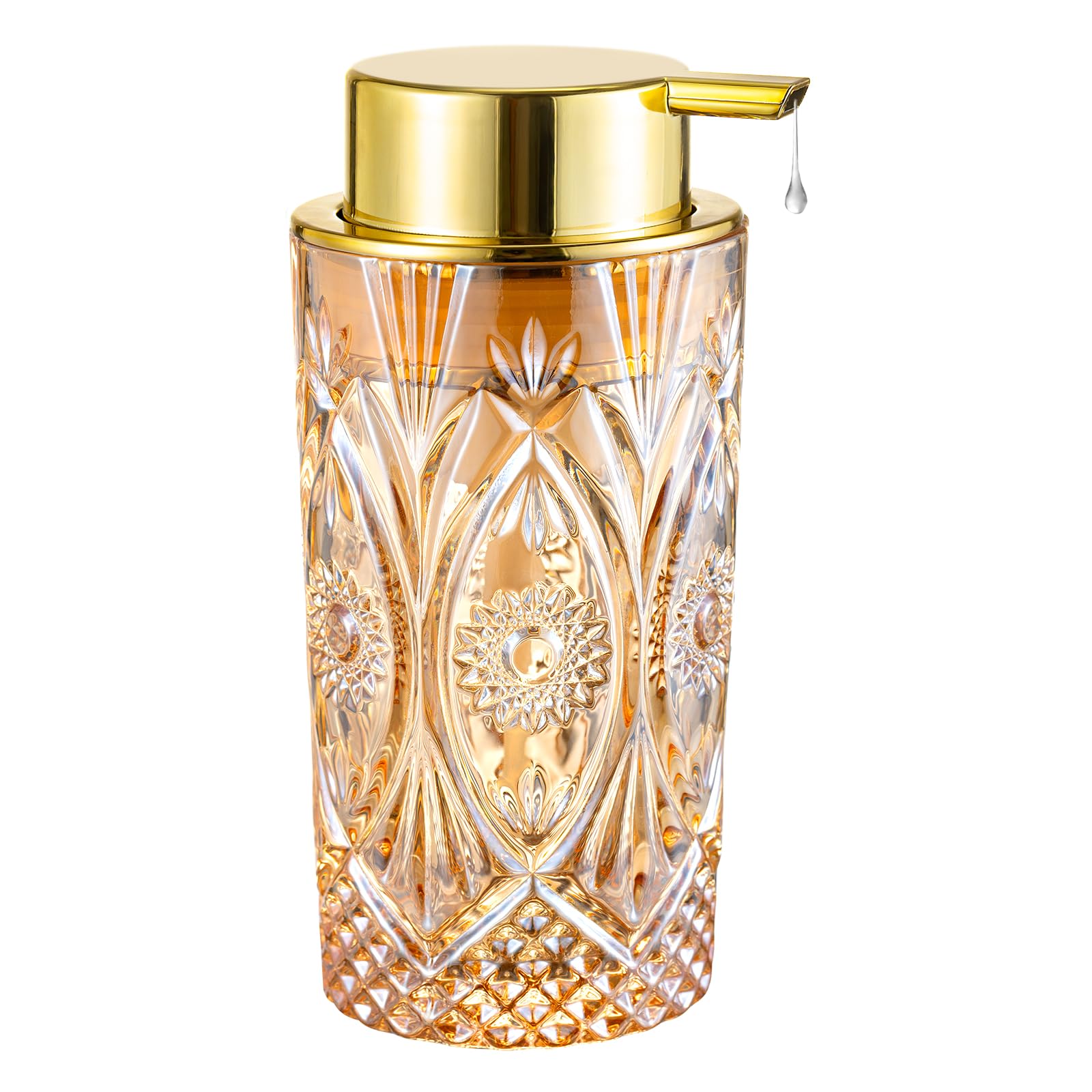 Photo 1 of LEICURACE Glass Liquid Soap Dispenser, Refillable Liquid Dispenser with Gold Pump, Hand Soap Dispenser for Bathroom Kitchen, Modern Home Bathroom Decor ?Liquid Type/Gold? A9-4