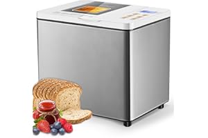 KEEPEEZ 19-in-1 Horizontal Bread Maker, Bread Machine Dual-Heaters, Gluten Free, Sourdough, Pizza Dough, Jam, Stir-Fry Setting, 3 Crust Colors, Stainless Steel, Nonstick Pan, Auto Keep Warm, Recipes