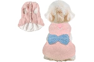 Jecikelon Dog Sweater Dress with Bow Tie Winter Warm Puppy Clothes for Small Dogs D-Ring Pet Clothing Suéter para Perros (Light Pink, Small)