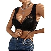 SOLY HUX Bras for Women Contrast Lace Front Closure Bra Comfortable Everyday Bralette