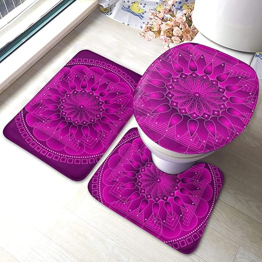 Amazon Com Chery23 Bathroom Rugs Set Chakra Mandala Magenta Bath Mat Shower Rug U Shaped Contour Mat Lid Cover Non Slip With Rubber Backing For Tub Shower Bath Room 3 Pcs Sets Kitchen