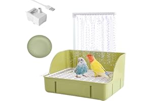 ONCPCARE Electric Large Bird Bathtub,Parrots Bath Shower with USB Pump, Birdbath Bowl Waterfall Bird Bath for Garden,Birdcage,Indoor,Outside -Perfect for Parakeet/Cockatoo/Cockatiel/ Lovebird/Budgie (Green)
