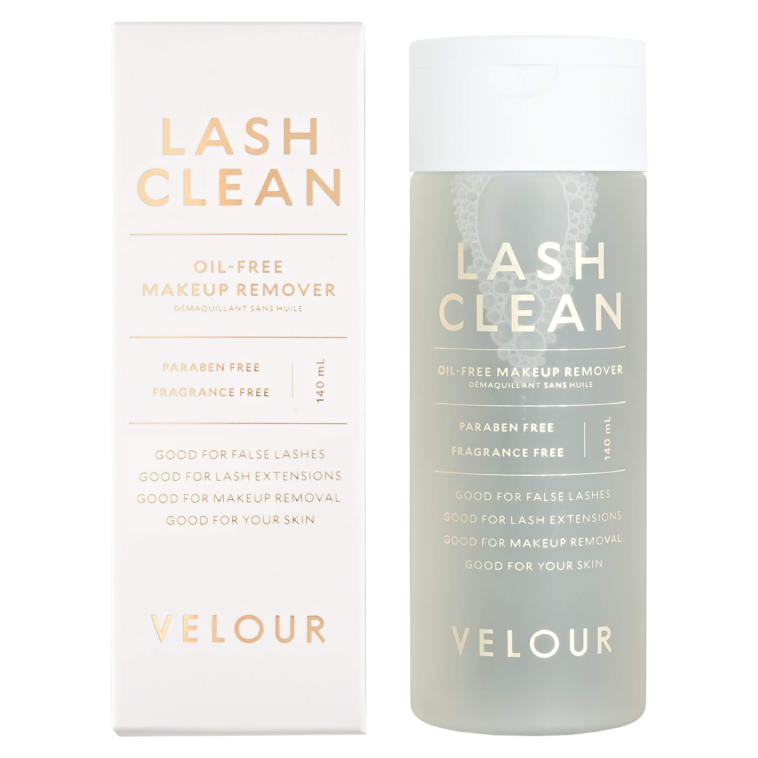 Velour Lash Clean Cosmetics - Oil-Free Makeup Remover, Vegan, Safe for Lash Extensions - 140 ml