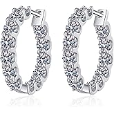 Inf.Story Moissanite Hoop Earrings, 2.6cttw D Color VVS1 Round Cut Hoop Earring, 925 Sterling Silver Huggie Earring for Women Wedding Earrings