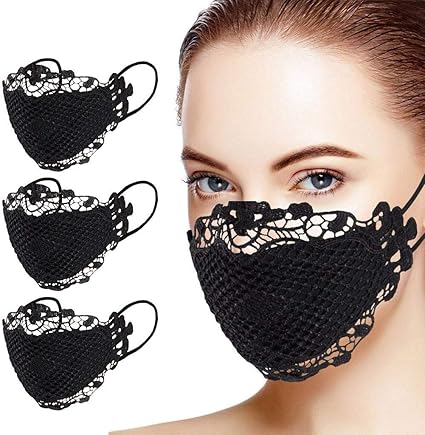 Amazon Com Sayingning Party Nightclub Lace Applique Face Bandana For Women 3 Pack Halloween Wedding Masquerade Elegant Mouth Protective Anti Dust Cover Reusable Washable Black Sports Outdoors