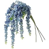 Dailisen 3 Strands 40'' Silk Blue Wisteria Artificial Flowers, Fake Wisteria Floral Hanging Plant Garland, for Home Decor, Party, Floor Vase, Balcony, Wedding Arrangement Decoration (Blue)