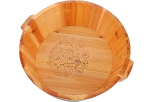 JOINPAYA Wooden Foot Soaking Basin 36cm Diameter 16cm High Barrel Soak Feet Bucket for Home Spa and Travel