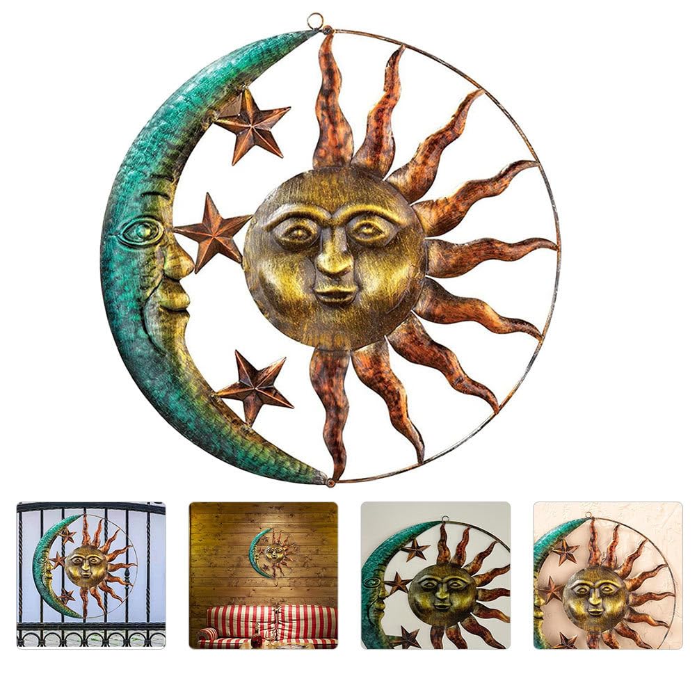 Cabilock Mosaic Crescent Moon and Sun Moon Wall Decor Metal Moon Wall Hanging Wall Art Sculpture Decor for Indoor Outdoor (Mixed Color)