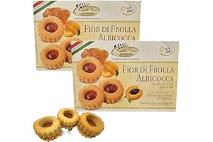 Fratelli Fiori Fior di Frolla Albicocca Jam Cookies - Italian Cookies Filled with Real Apricot Jam - Healthy Cookies with Crumbly, Buttery Texture - Ideal for Breakfast, Brunch, & Gifting - 2 Pack