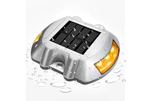 JIGUOOR Solar Deck Lights LED Driveway Lights Solar Powered Dock Light Outdoor IP68 Waterproof Road Markers for Step Sidewalk Stair Boat Garden Ground Pathway Yard (Yellow, 1 Pack)