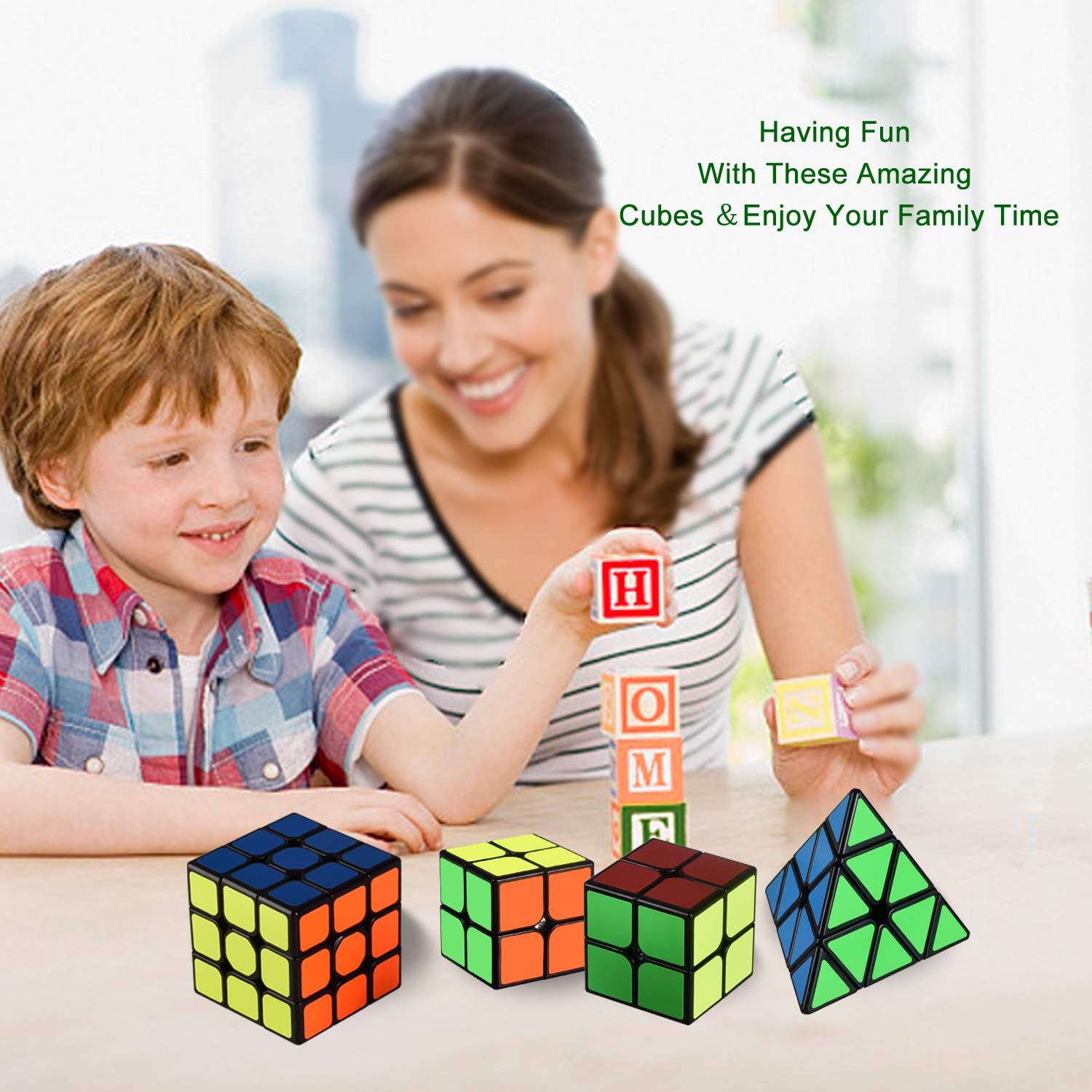 Speed Cube Set, Charlemain Magic Cube Set of 2x2x2 3x3x3 Pyramid Smooth Puzzle Cube Bundle,Puzzle Toys Gifts for Kids and Adult Challenge