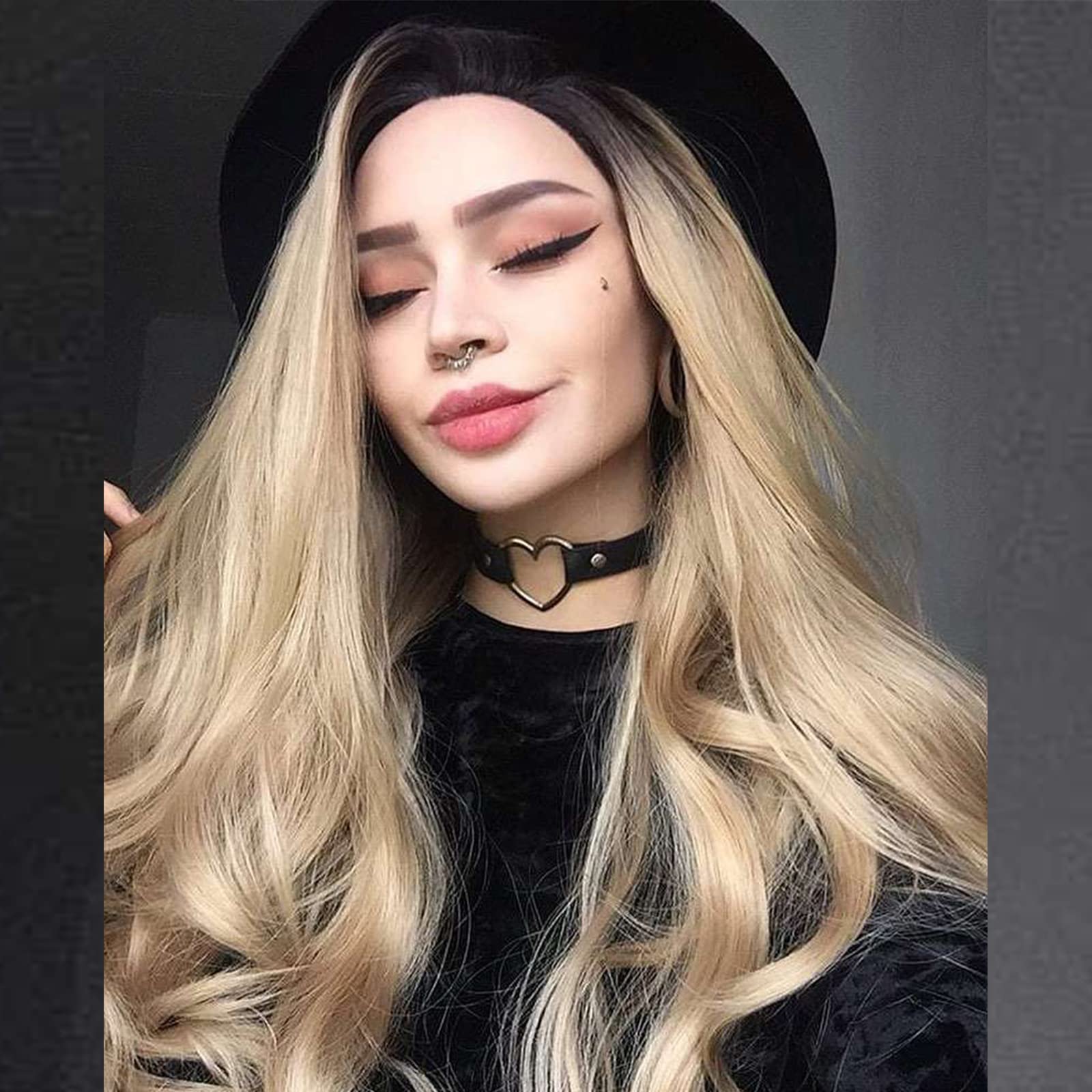 Ombre Blonde Lace Front Wigs for Women with Dark Roots Wavy Heat Resistant Fiber Synthetic Wigs Anime Cosplay Daily Use #613 150% 26 inches
