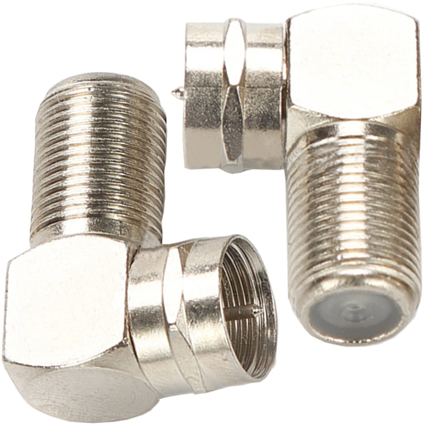 Fohevers 2 Pcs F Type Male to Female Right Angle 90° RG6 Adapter Satellite Barrel Connector Nickel Plating for Cable Box, Satellite Receiver