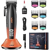 VGR 889C Professional Hair Clippers for Men, 9000RPM Cordless Barber Clippers with Ceramic & MIM Blades, 6 Magnetic Guide Combs, LED Display, USB Charging Base, Mens Grooming Kits for Barber