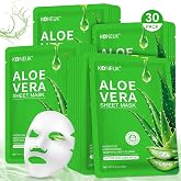 30 Pack Aloe Vera Hydrating Face Masks Skincare, Moisturizing &amp; Soothing | Sheet Face Mask for Skin Care, Bulk Aloe Face Masks for After Sun Skin Care, Spa Party Gifts for Women