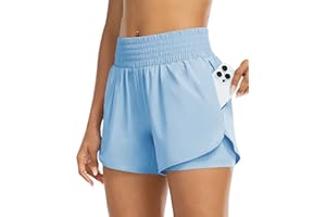 YEZII Womens High Waist Running Shorts Athletic Workout Quick Dry Shorts for Women with Pockets Gym Yoga White Summer Shorts
