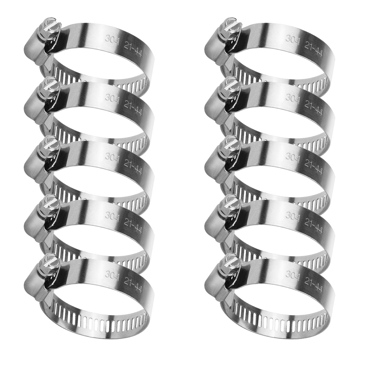 Profiwoab 10 piece Hose Screws Pipe Clamps, Adjustable 21-44mm Range Jubilee Hose Clips, Stainless Steel Pipe Clamps Assortment for Hose Pipe Tube