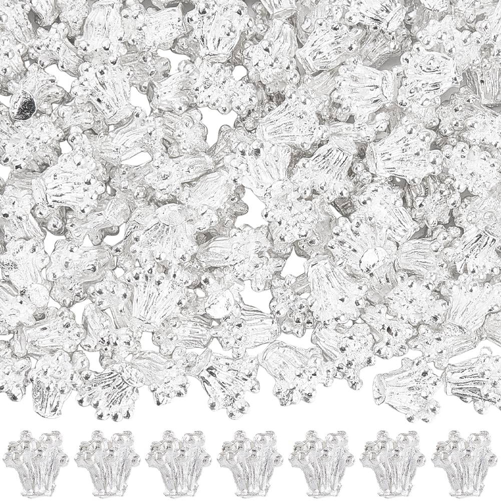 SUNNYCLUE 1 Box 150Pcs Flower Stamen Beads Bulk Silver Bead Flowers Metal Alloy Floral Stamens Connection Base Cabochons Caps Charms for Jewellery Making Earring Bracelet Necklace DIY Crafts Supplies