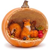 DouShiAi Fall Decor Squirrel Figurine in Pumpkin, Autumn Harvest Resin | Woodland Tabletop Accent, Hand-Painted Finish, Thanksgiving Centerpiece, Housewarming Gift, 6.9-Inch Height