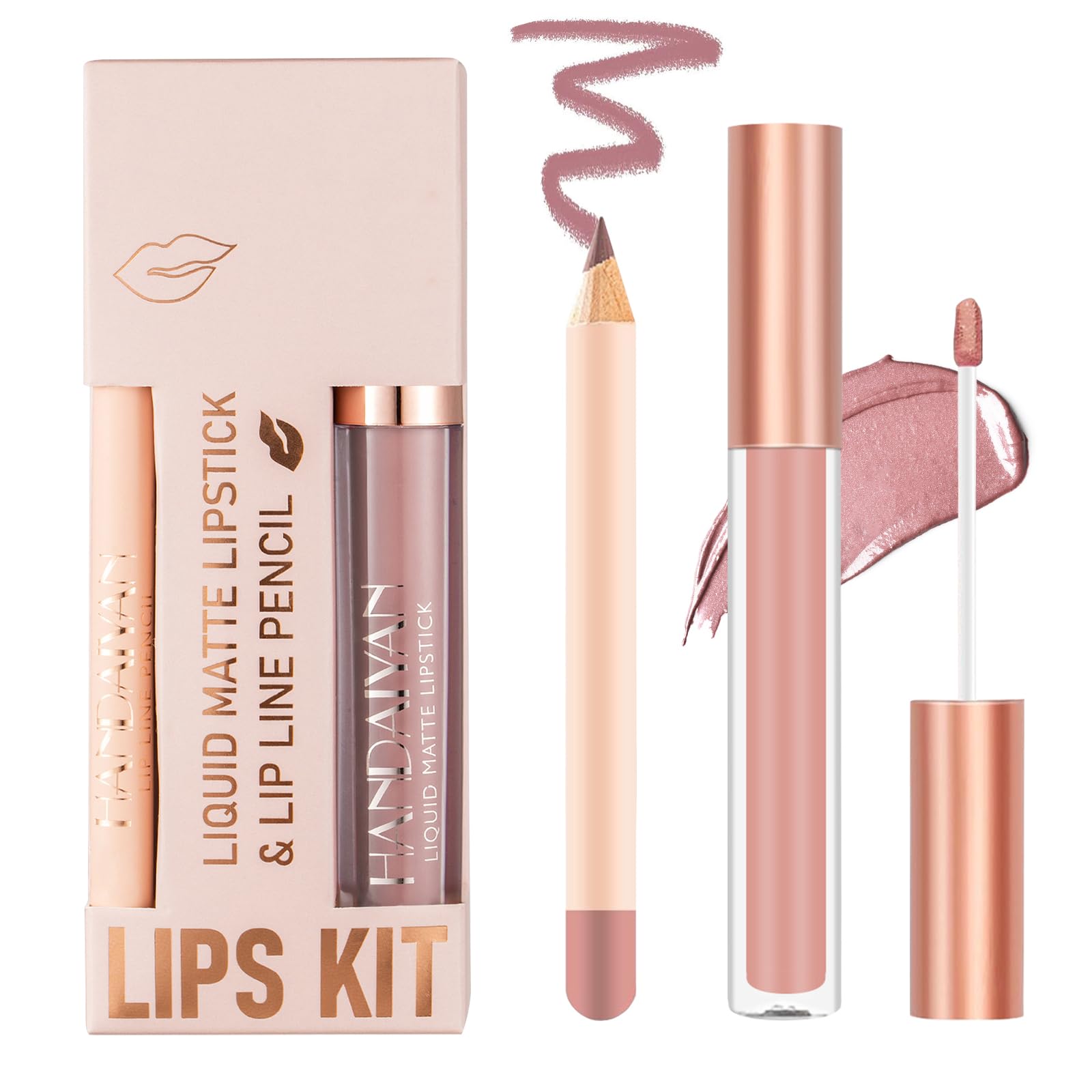INBOLM Lip Liner and Lipstick Set, Nude Lip Liners and Lipstick, Non-Stick Cup, Matte Waterproof Makeup Kit for Women