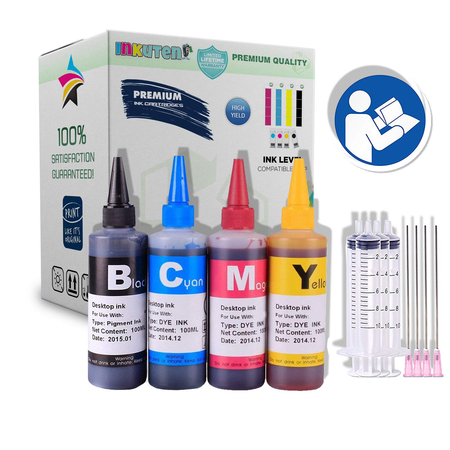 400 ml of INKUTEN UV Resistant Refill Ink for HP HP 21 HP 22 HP 27 HP 28 HP  56 HP 57 HP 60 HP 61 HP 74 HP 75 HP 62 ...